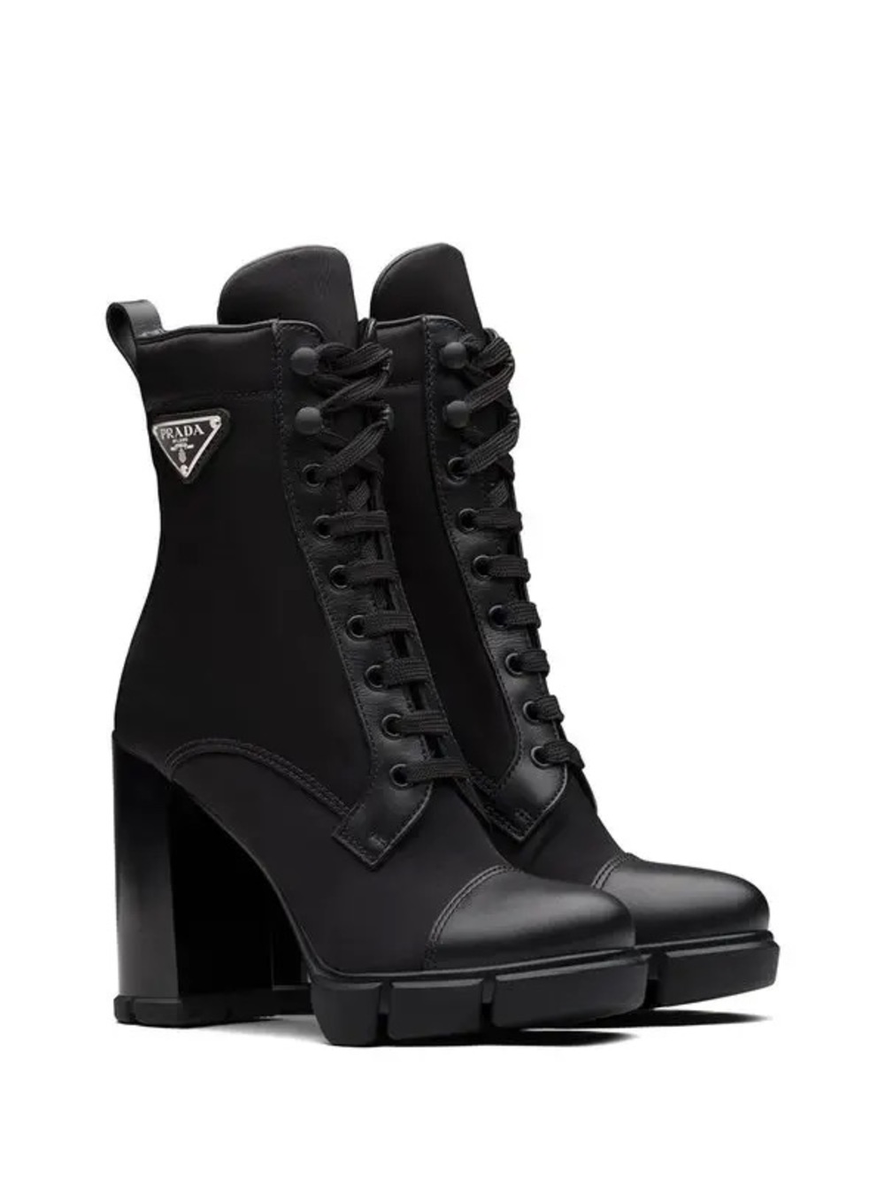 Prada Black Lace-Up Platform Ankle Boots with Logo Patch